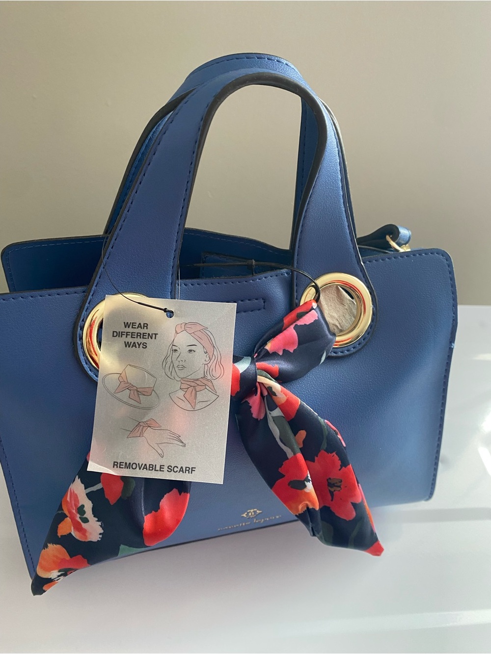 Nanette Lepore Navy Blue Tote with Floral Scarf